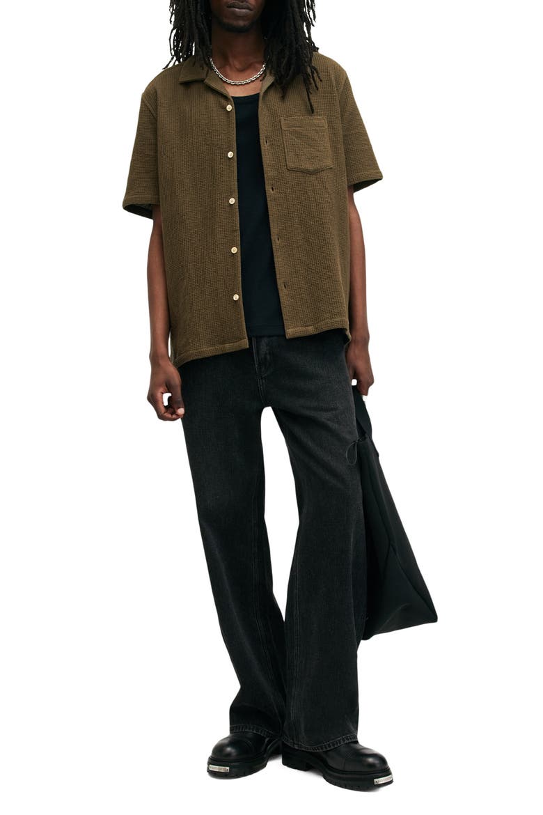 Helston Oversize Waffle Camp Shirt, Alternate, color, CAGE BROWN