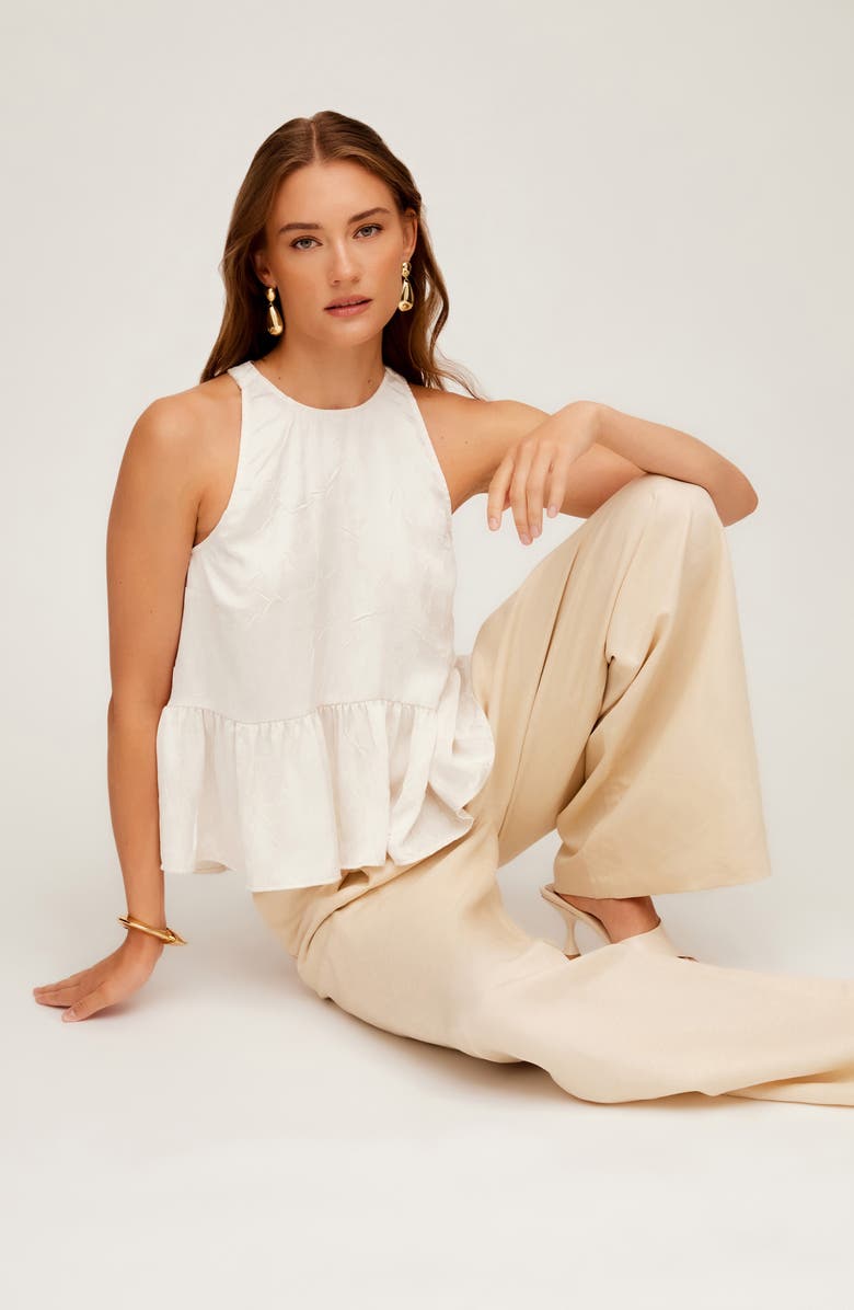 FIFTEEN TWENTY Floren Peplum Crushed Satin Top, Alternate, color, Ecru