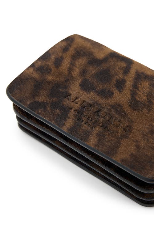 Allsaints Honore Leopard Suede Cardholder In Brown