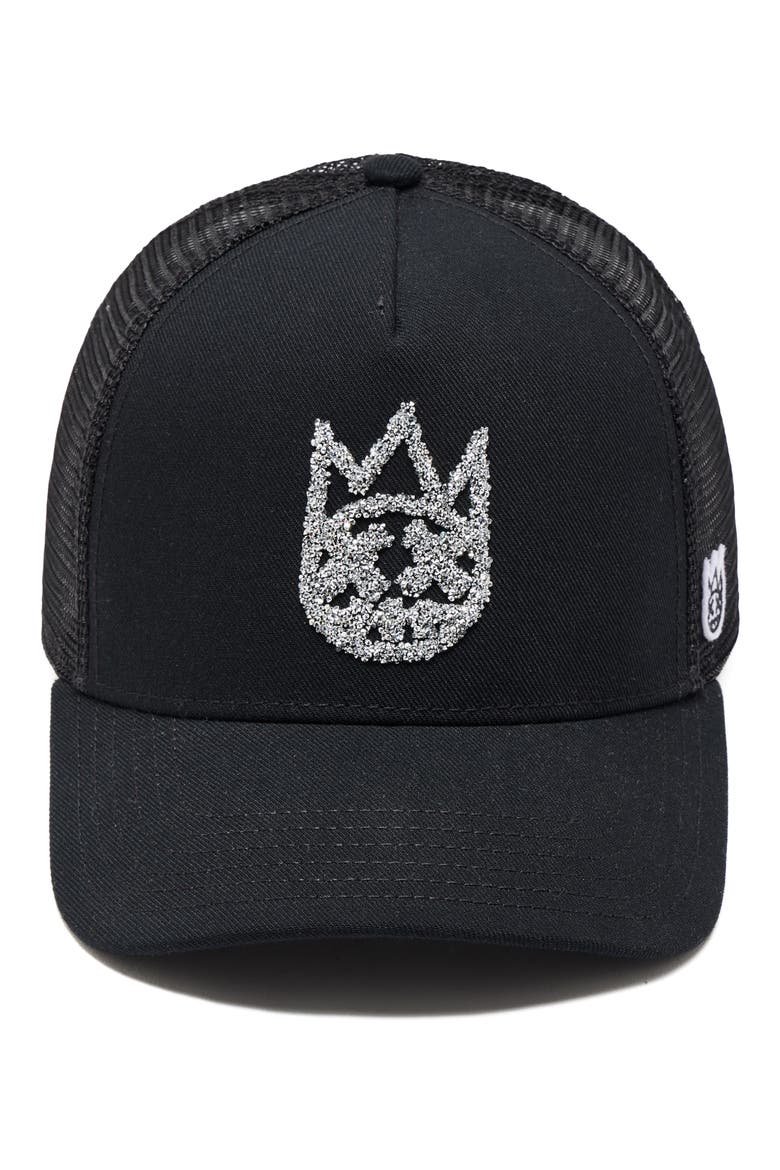 Crystal Shimuchan Logo Trucker Hat, Main, color, BLACK