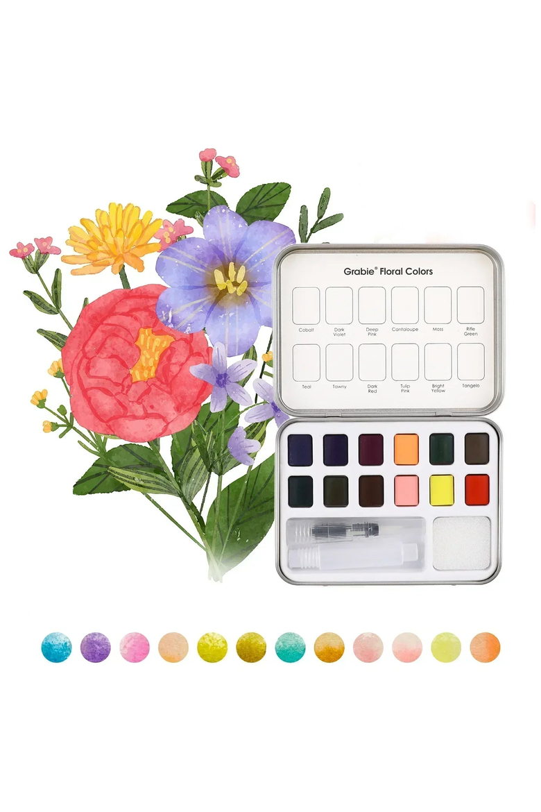Floral Themed Watercolor Coloring Club Box, Alternate, color, Aqua Floral