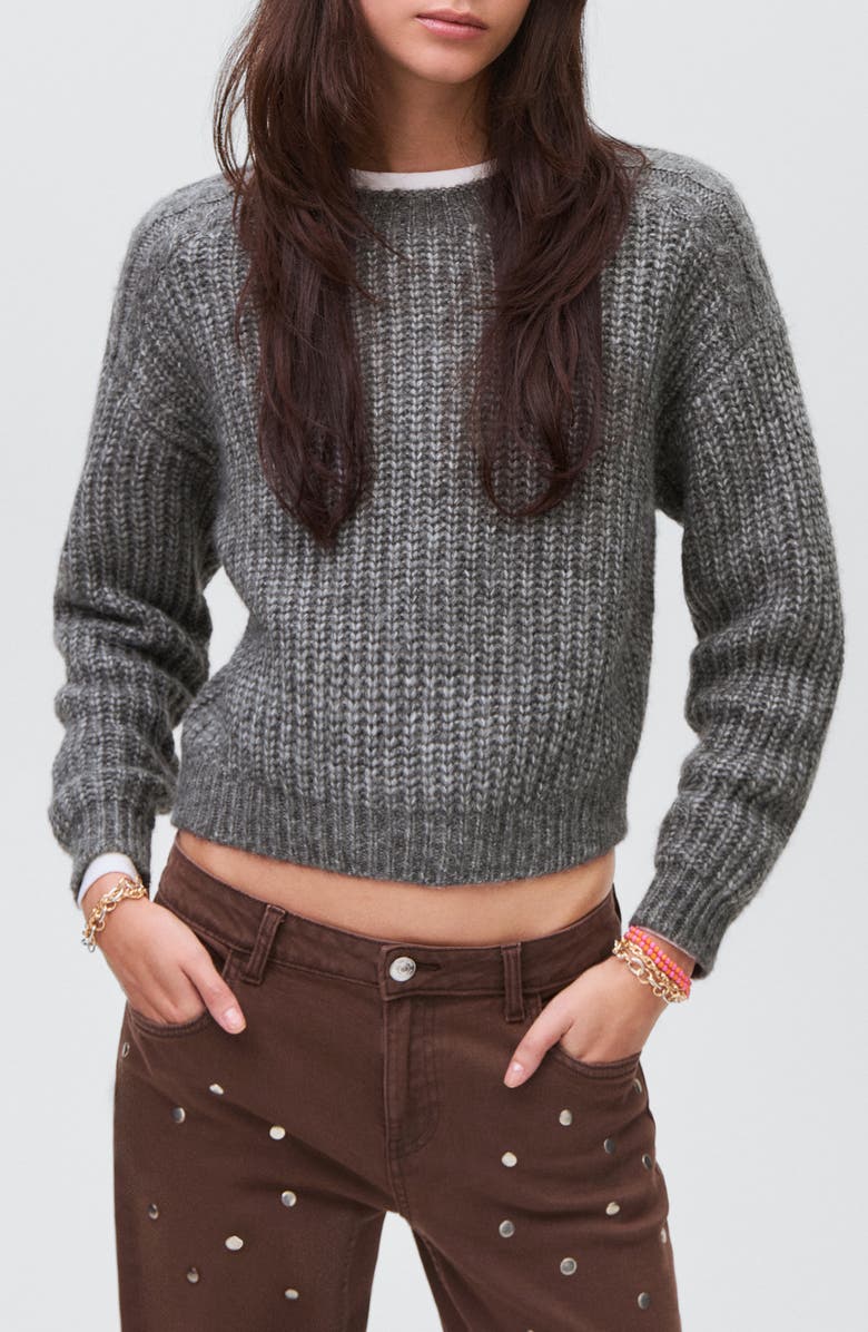 MANGO TEEN Chunky Crewneck Sweater, Main, color, Dark Heather Grey