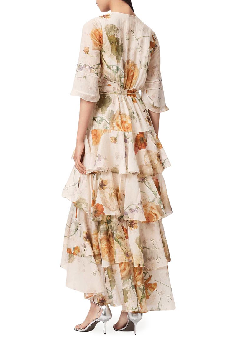 Camellia Floral Print Wrap Dress, Alternate, color, HAZE WHITE