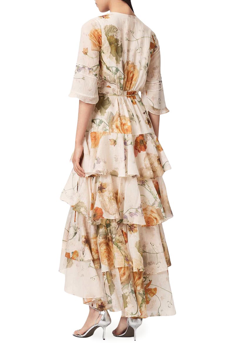 AllSaints Camellia Floral Print Wrap Dress, Alternate, color, Haze White
