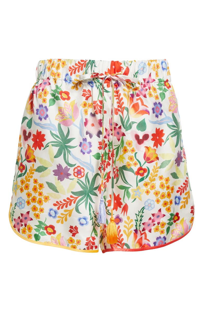 SALONI Floral Print Silk Twill Shorts, Alternate, color, 