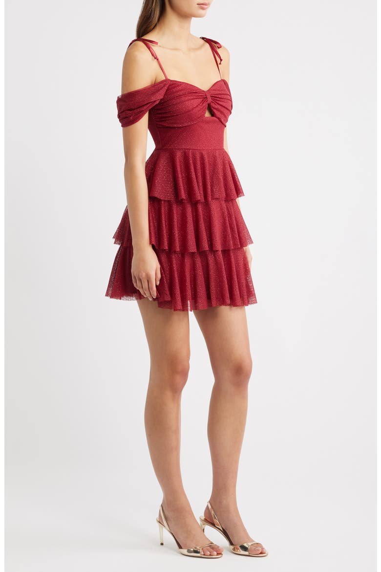 Glitter Layered Ruffle Tie Strap Minidress, Alternate, color, WINE