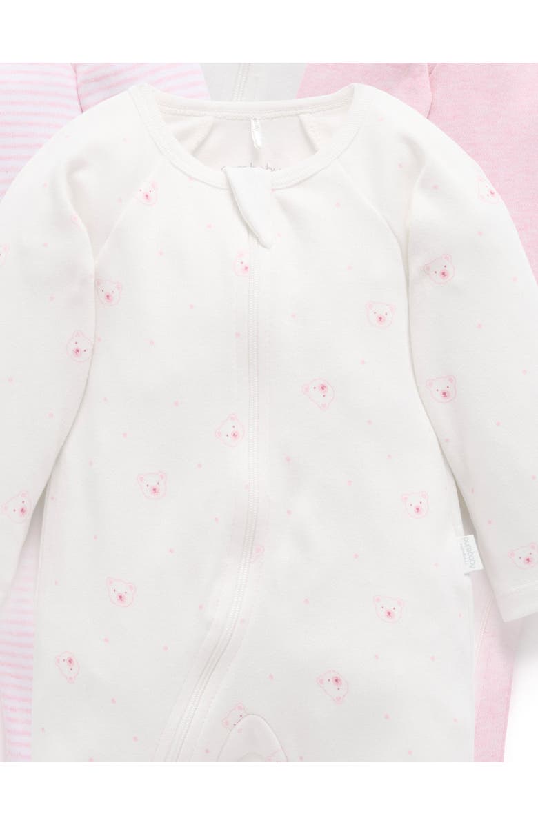 Purebaby 4 Pack Zip Footie Girls, Alternate, color, Pale Pink Bear Pack