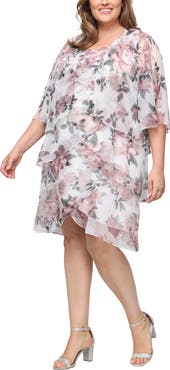 SL FASHIONS Tiered Floral Shimmer Cocktail Dress with Jacket