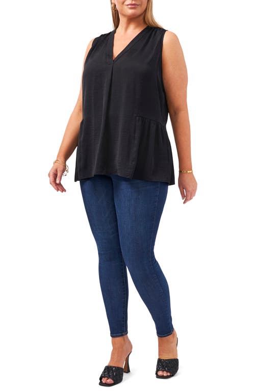 Vince Camuto Ruffle Hem Rumple Satin Top In Black