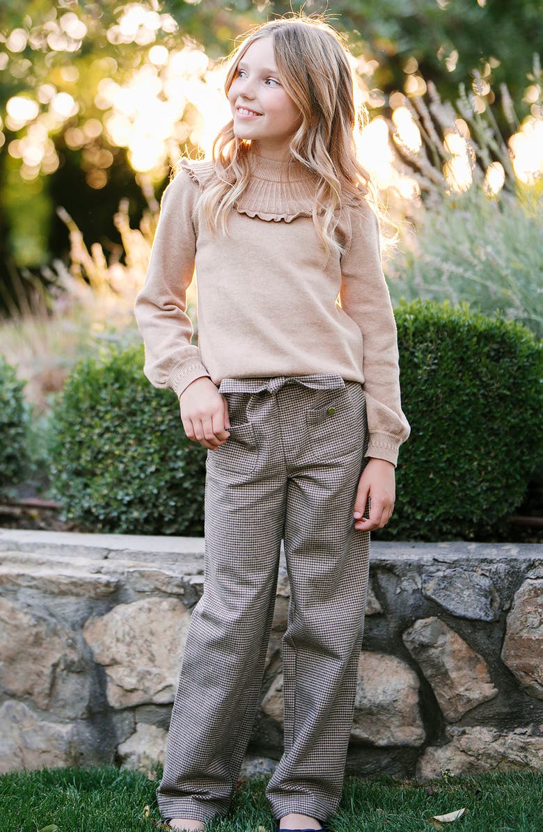 Hope & Henry Kids' Organic Brushed Cotton Wide Leg Dress Pant, Alternate, color, Camel Houndstooth