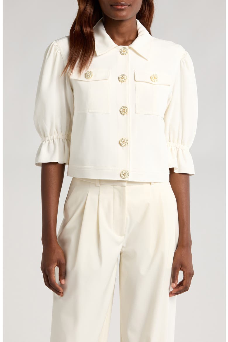 Julieta Flower Button Crop Jacket, Main, color, IVORY