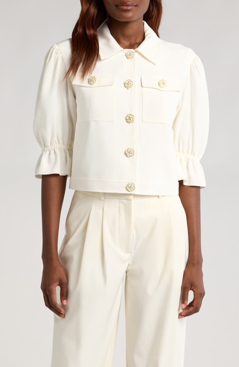 Cinq à Sept Julieta Flower Button Crop Jacket, Main, color,