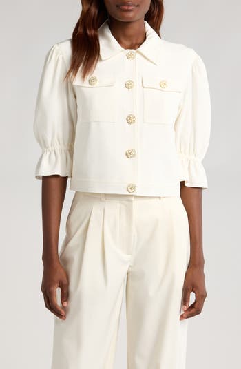 【BAON】[unisex] Tsubaki Collar Button Crop Jacket Cinq à Sept Julieta Flower Button Crop Jacket | Nordstromrack
