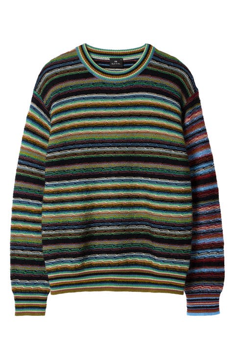 Striped Textured Crewneck Sweater