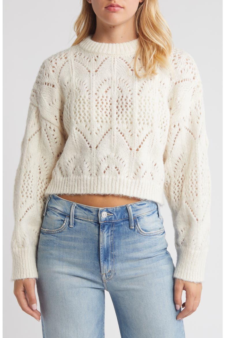 Pointelle Crewneck Sweater, Main, color, IVORY