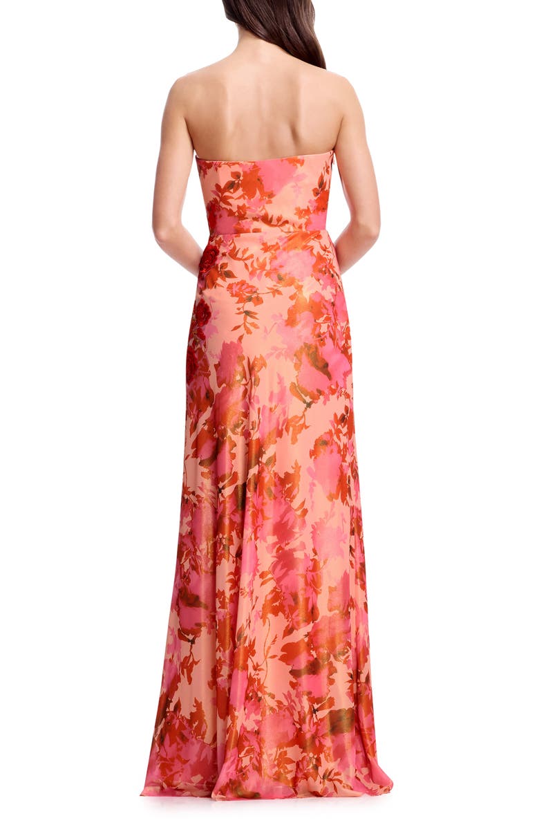 Dress the Population Kinley Floral Appliqué Strapless Gown, Alternate, color, Peach Multi
