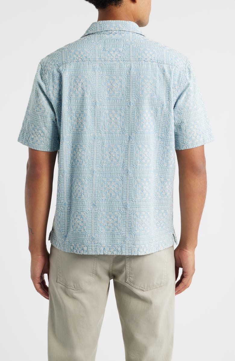 Rails Tyler Embroidered Cotton Camp Shirt, Alternate, color, Indigo Cream Squares