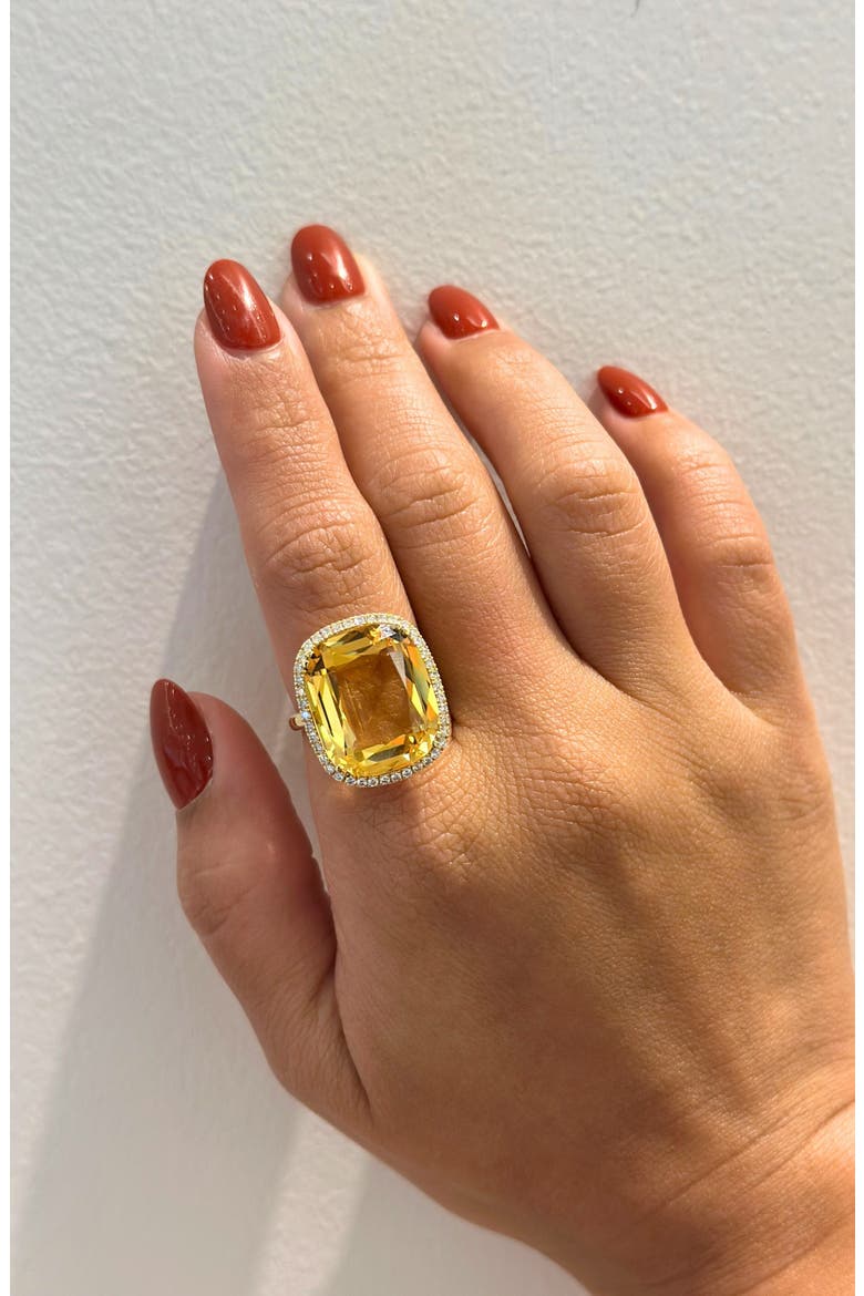 Gossip Cushion Cut Blue Topaz & Diamond Cocktail Ring, Alternate, color, CITRINE
