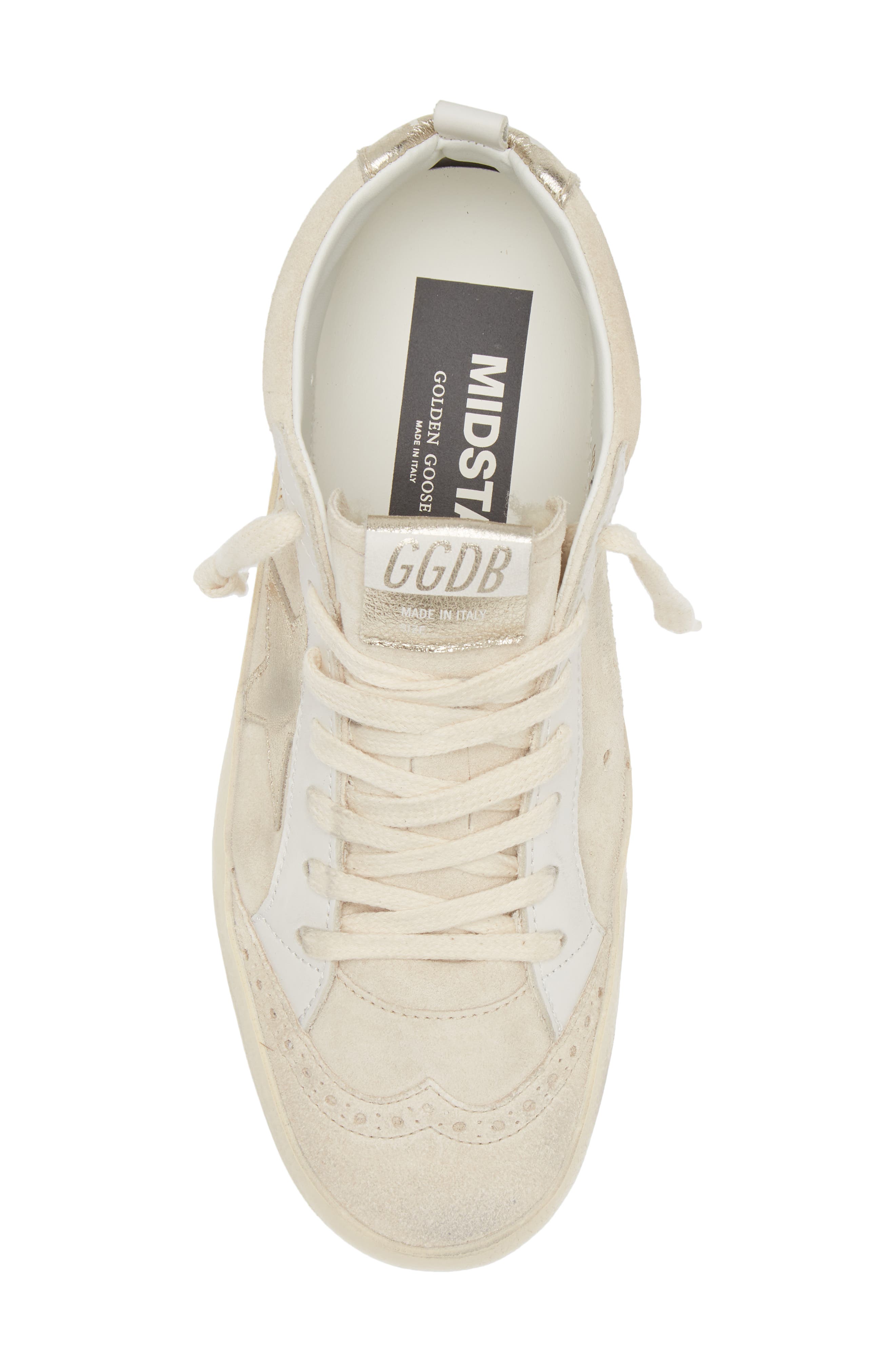 Golden Goose Mid Star Leather Sneaker with Genuine Shearling Trim, Alternate, color, Latte