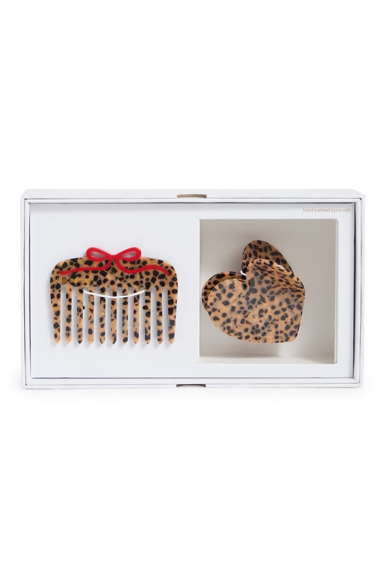 Leopard Handmade Claw Clips & Pocket Comb Set (Nordstrom Exclusive), Main, color, BROWN