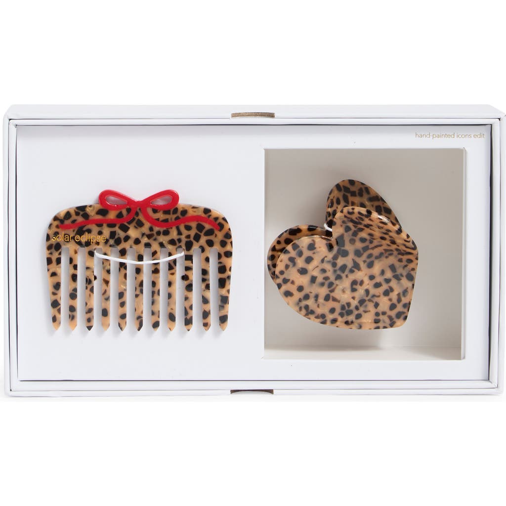 Solar Eclipse Leopard Handmade Claw Clips & Pocket Comb Set In Brown