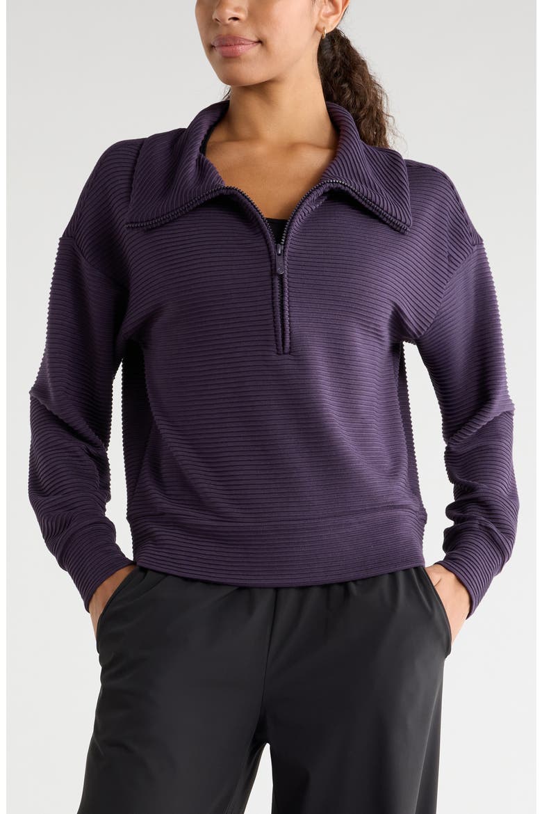 Half Zip Fleece Ottoman Pullover, Main, color, PURPLE NIGHT