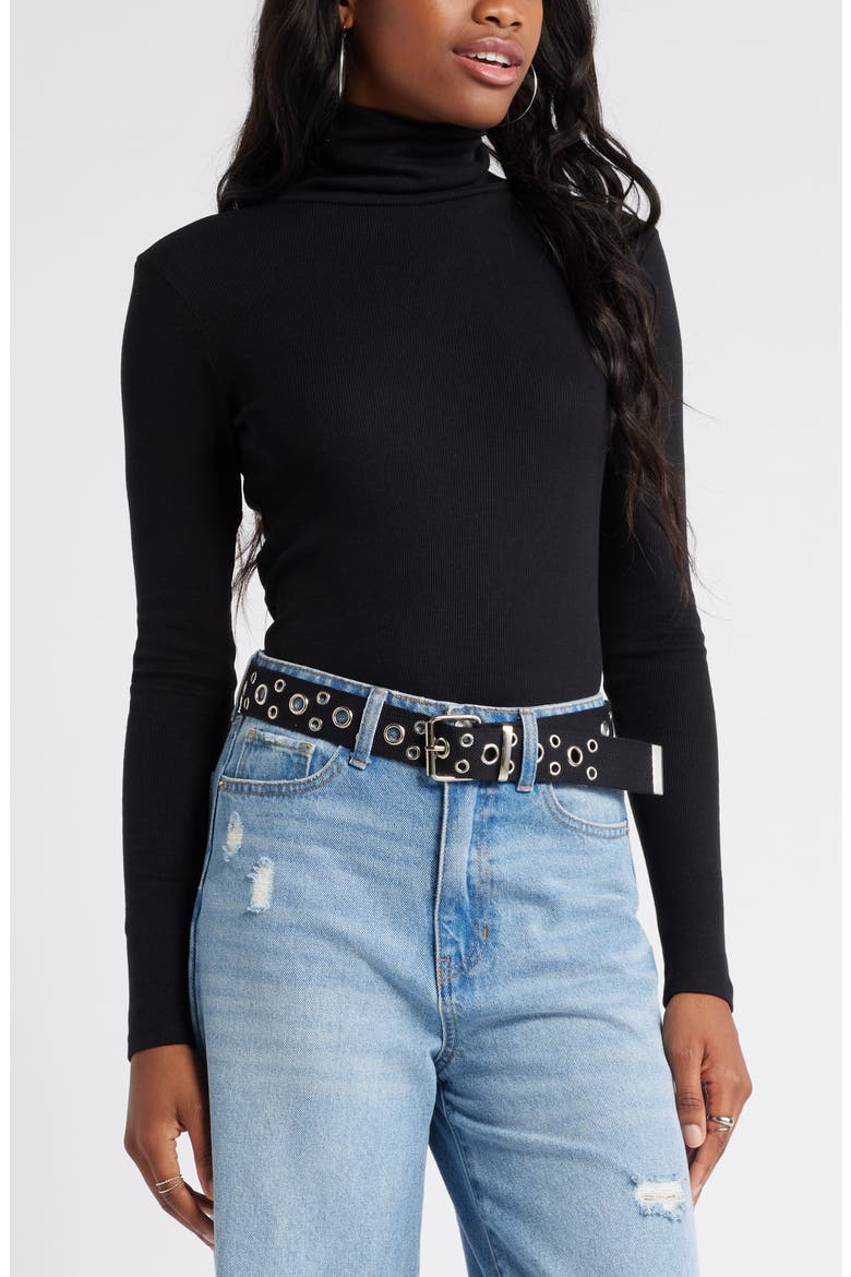 Turtleneck Ribbed Top, Main, color, BLACK
