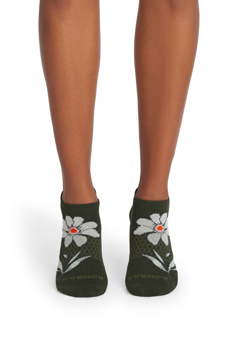 Bombas Realistic Floral Ankle Socks, Main, color, Midnight Olive