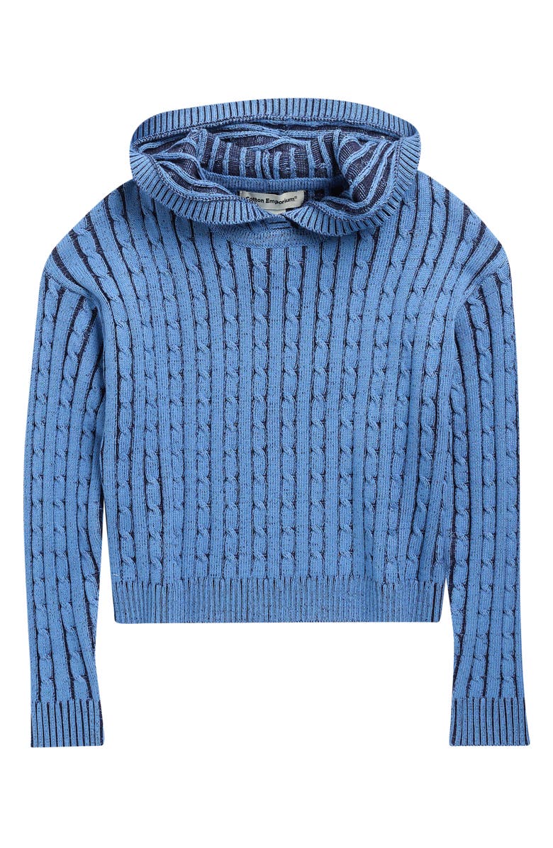 Cotton Emporium Kids' Plaited Cable Sweater Hoodie, Main, color, Navy