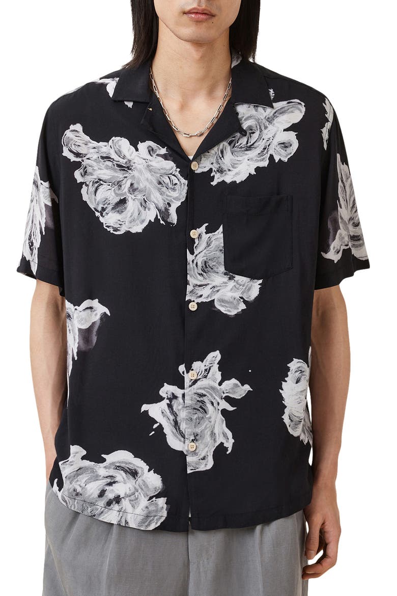 Gallica Short Sleeve Camp Shirt, Main, color, BLACK