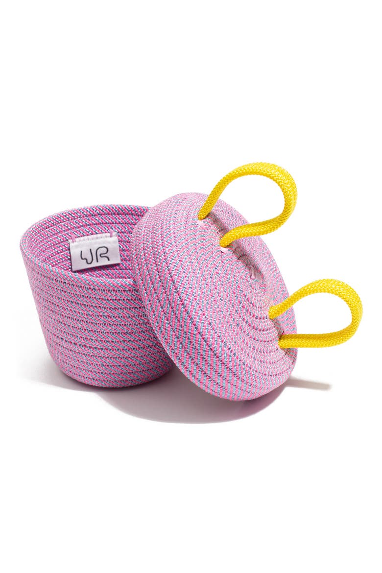 Mini Lidded Storage Basket, Alternate, color, PINK BLUE STRIPE/ YELLOW