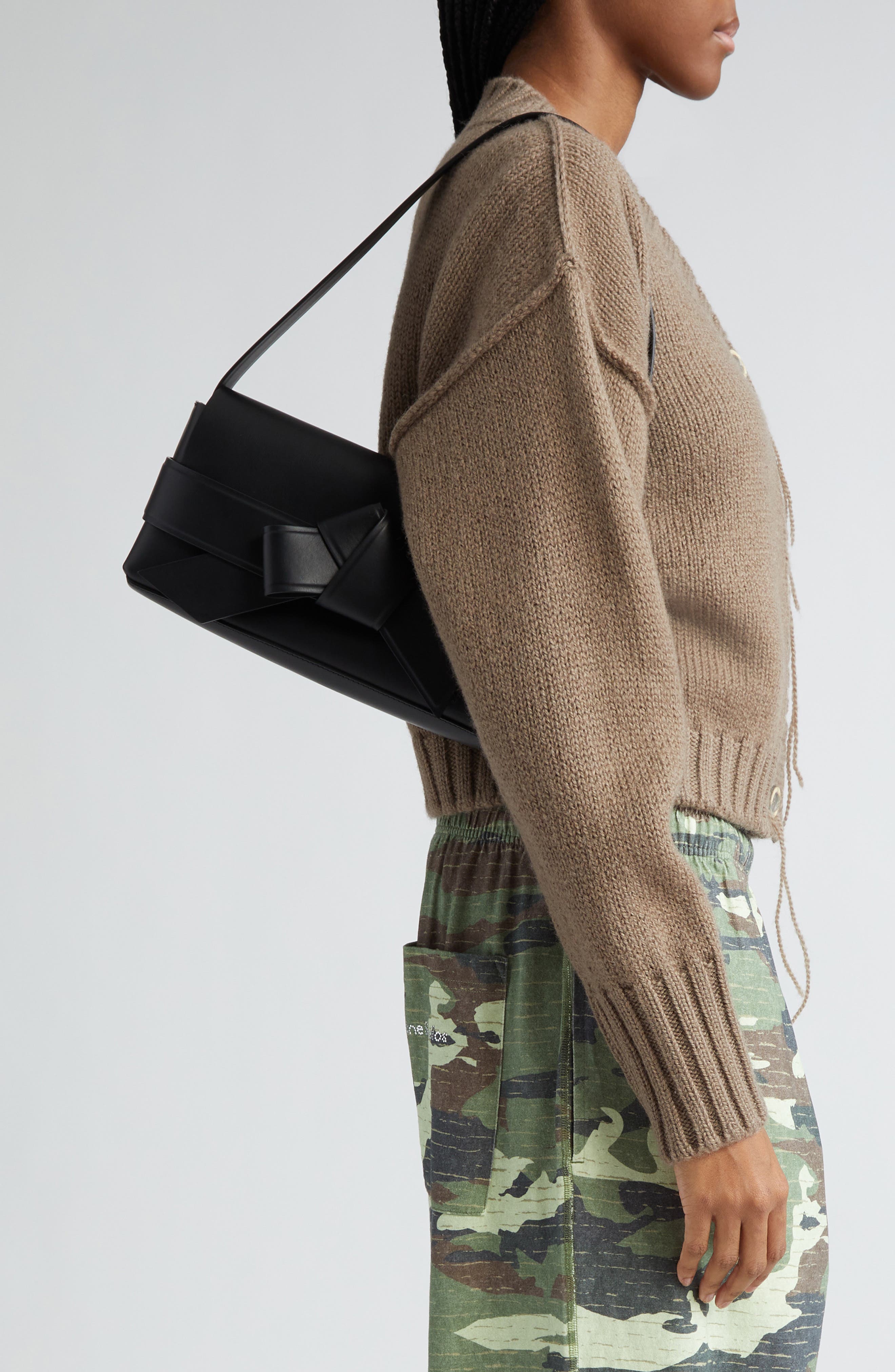 Acne Studios Musubi Elongated Bow Detail Leather Crossbody Bag, Alternate, color, 