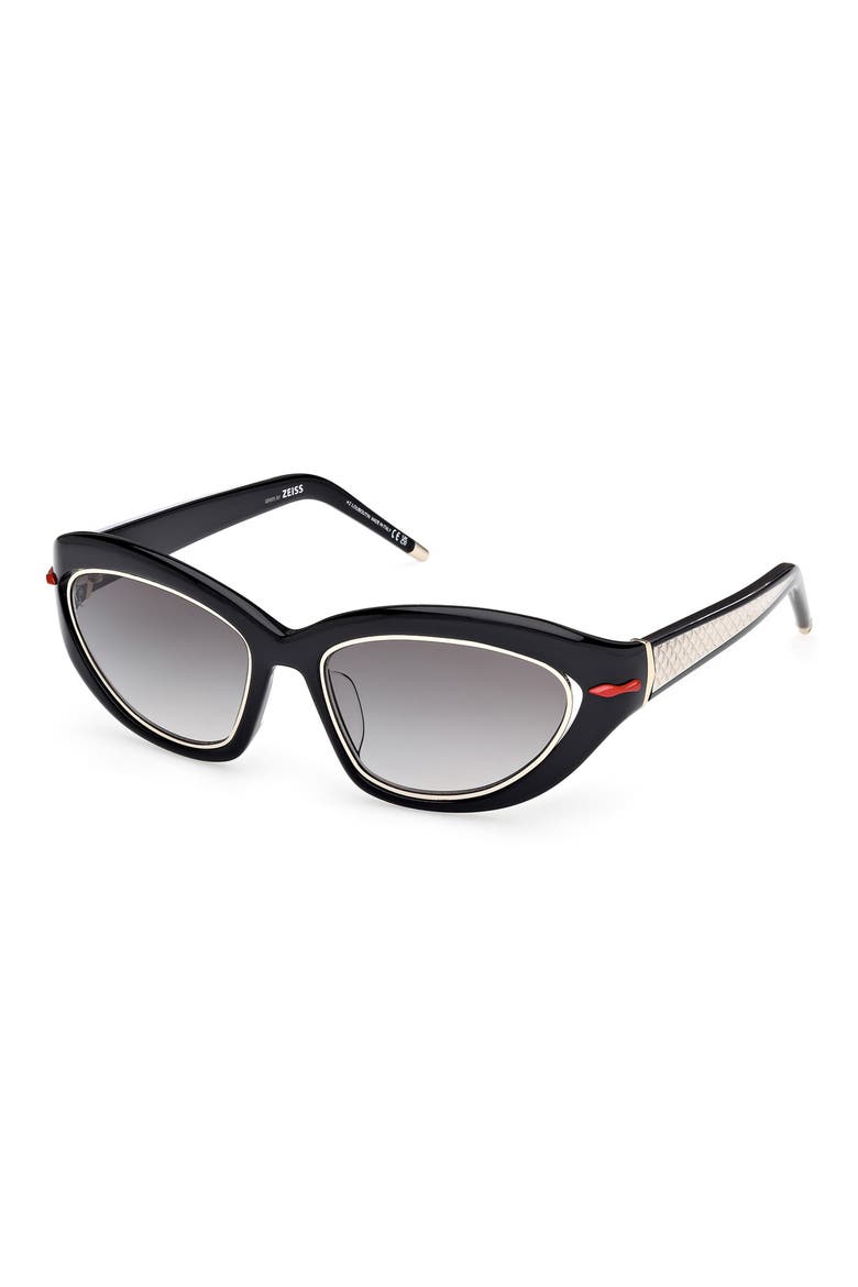 So Kate 55mm Gradient Cat Eye Sunglasses, Alternate, color, SHINY BLACK FRONT / ZEISS SMOKE GRADIENT LENS