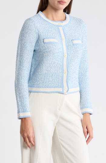 KAY UNGER SPORTSWEAR Bouclé Sweater Jacket in Cashmere Blue Combo at Nordstrom Rack, Size X-Large