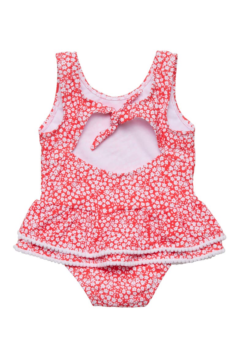 Ditsy Bloom Skirted One-Piece Swimsuit, Alternate, color, RED
