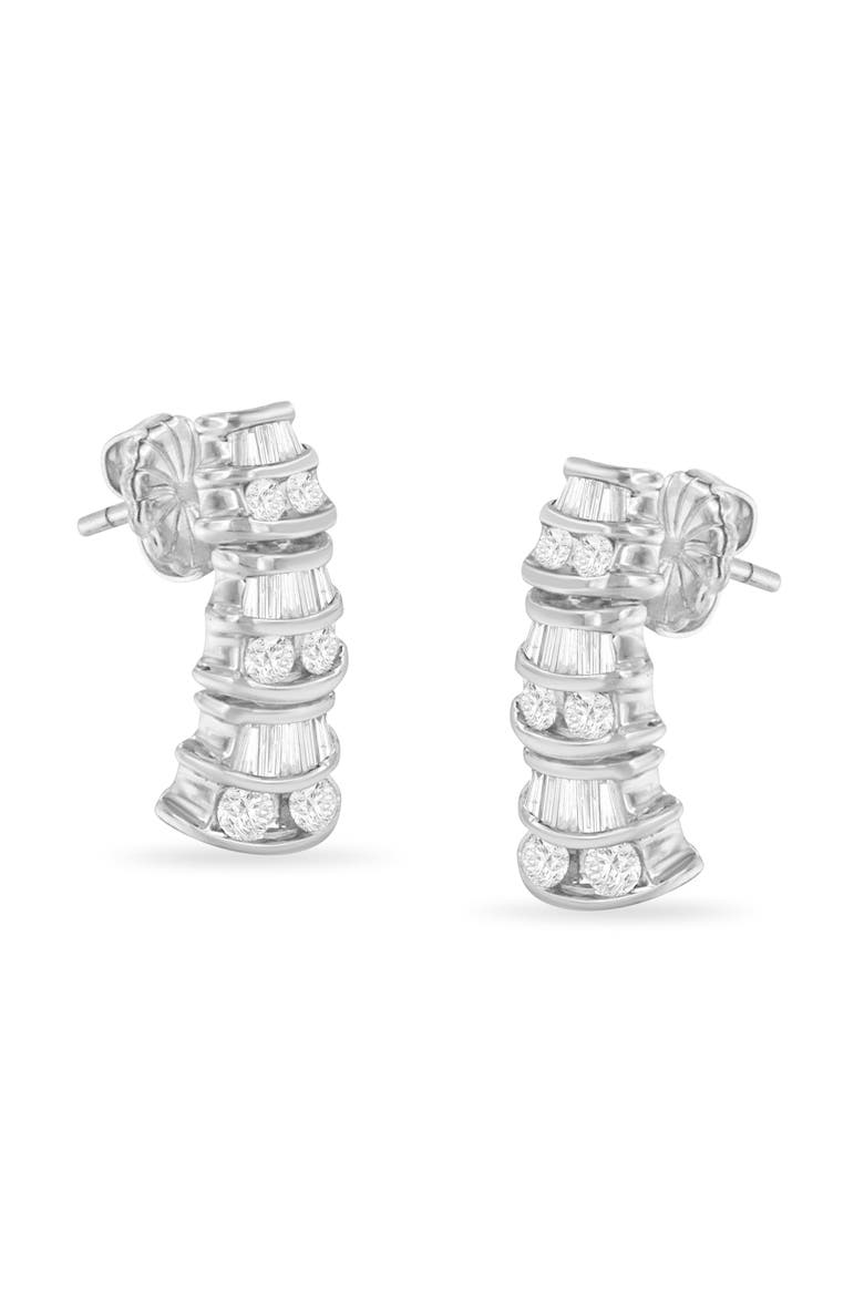 14KT White Gold 7/8 cttw Diamond Dangle Multi Row Earrings, Main, color, White