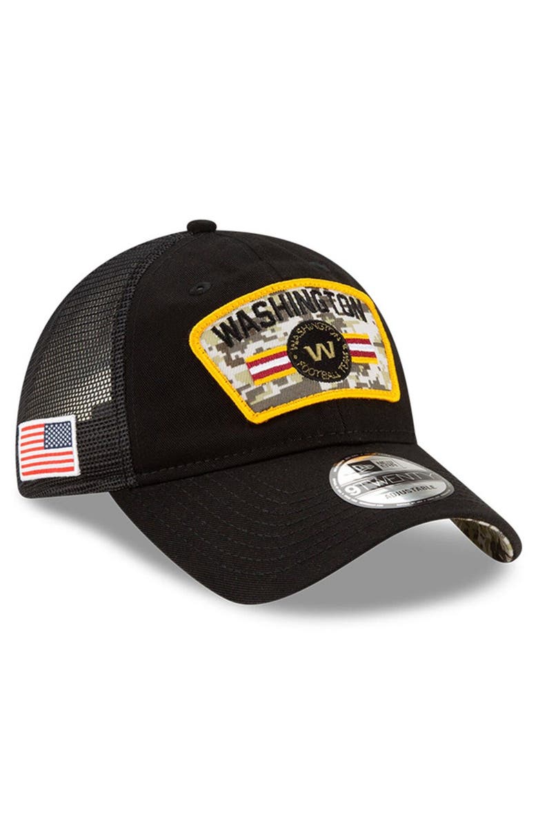 New Era Men's New Era Black Washington Football Team 2021 Salute To Service Trucker 9TWENTY Adjustable Hat, Main, color,