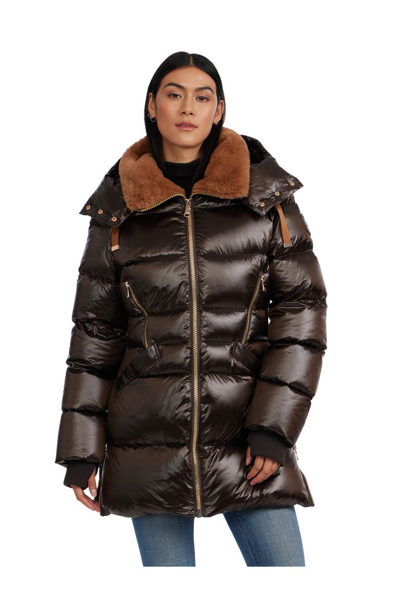 Lyra Channel Quilted Puffer with Detachable Hood, Main, color, Dark Oak