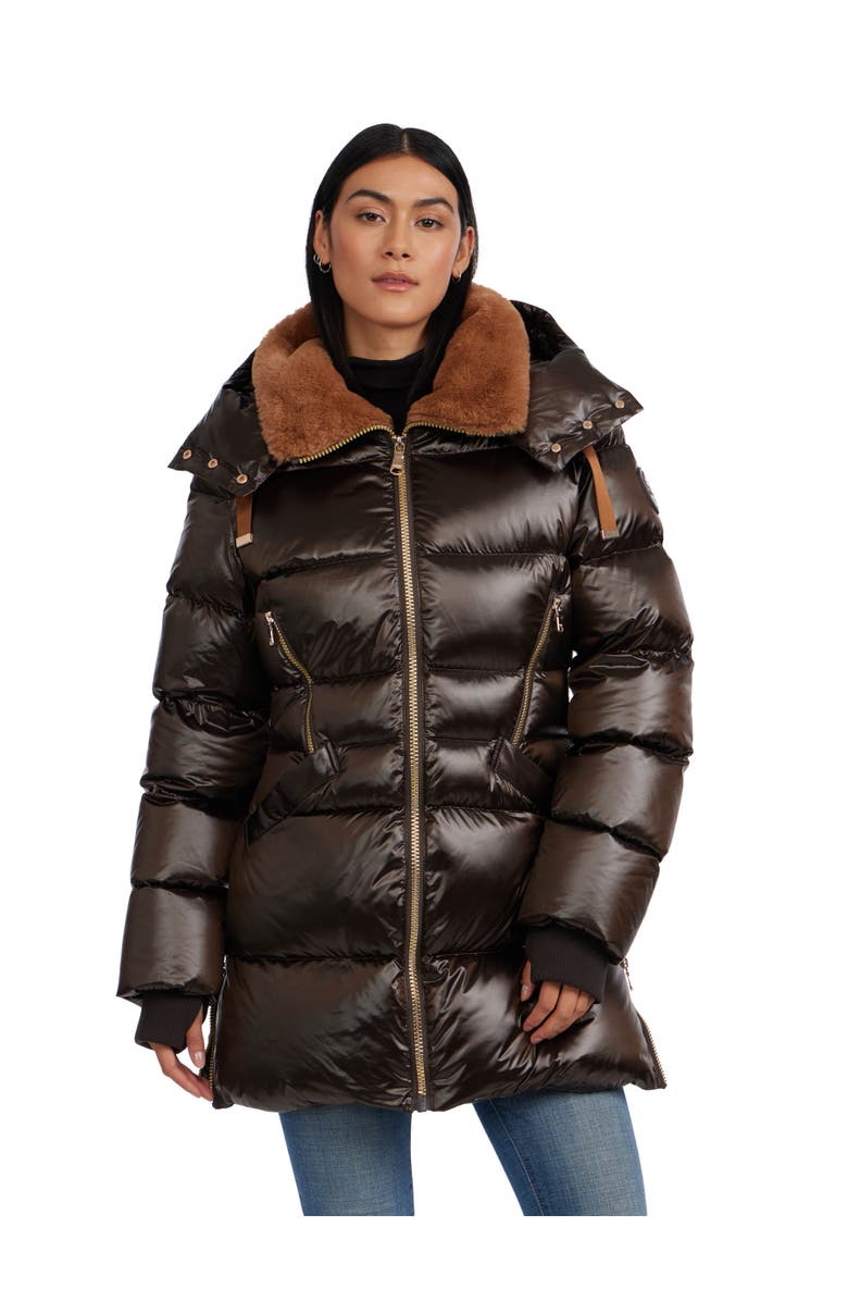 Pajar Lyra Channel Quilted Puffer with Detachable Hood, Main, color, Dark Oak