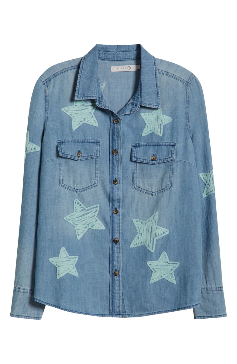 Billy T Star Embroidered Denim Button-Up Shirt, Alternate, color, 