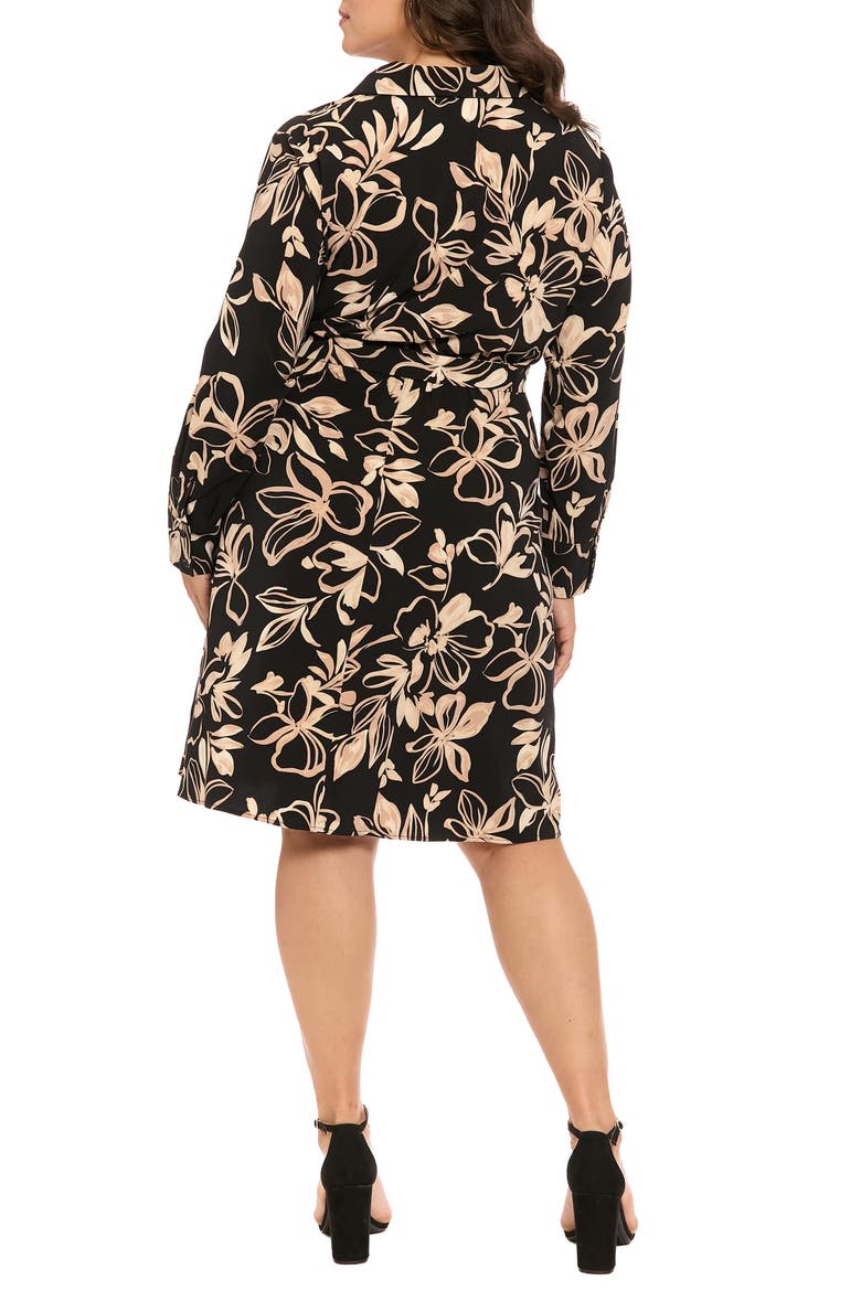 Floral Long Sleeve Shirtdress, Alternate, color, BLACK/ KHAKI