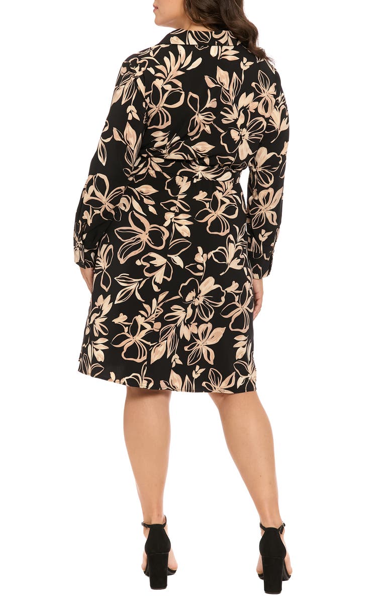 London Times Floral Long Sleeve Shirtdress, Alternate, color, Black/ Khaki