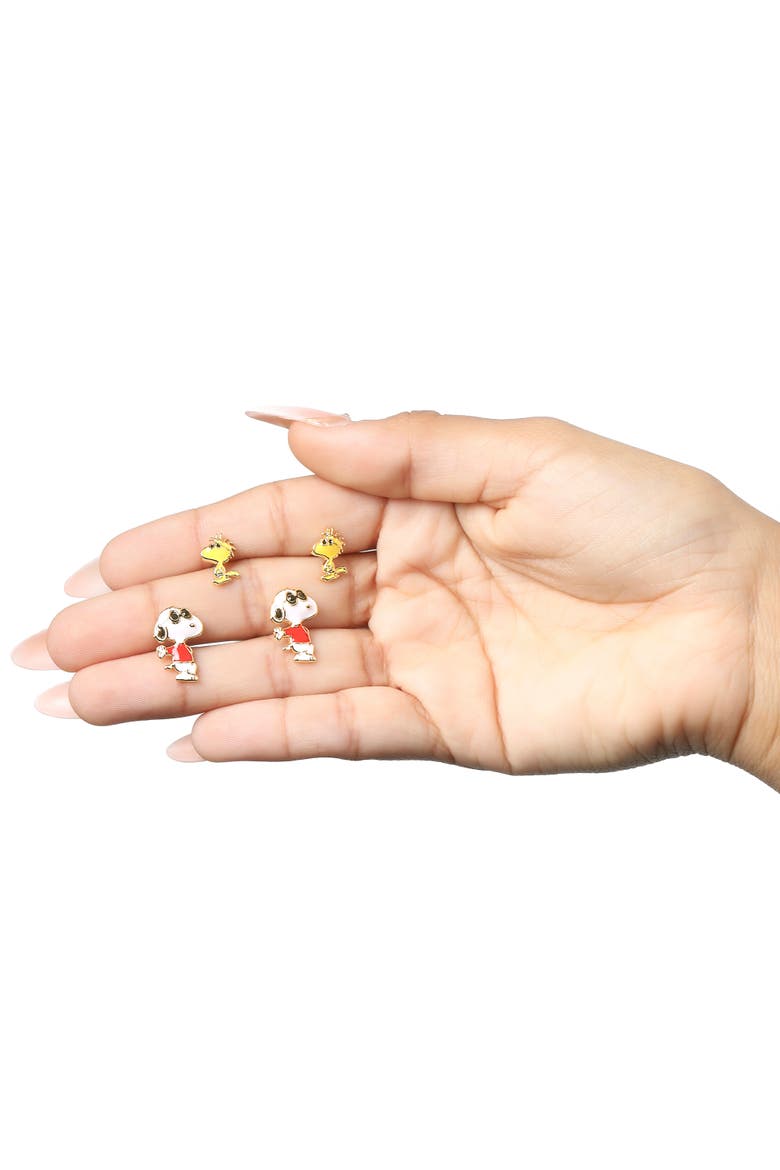 Woodstock and Snoopy Earrings 2 Pairs, 18k Gold Flash Plated, Alternate, color, Gold