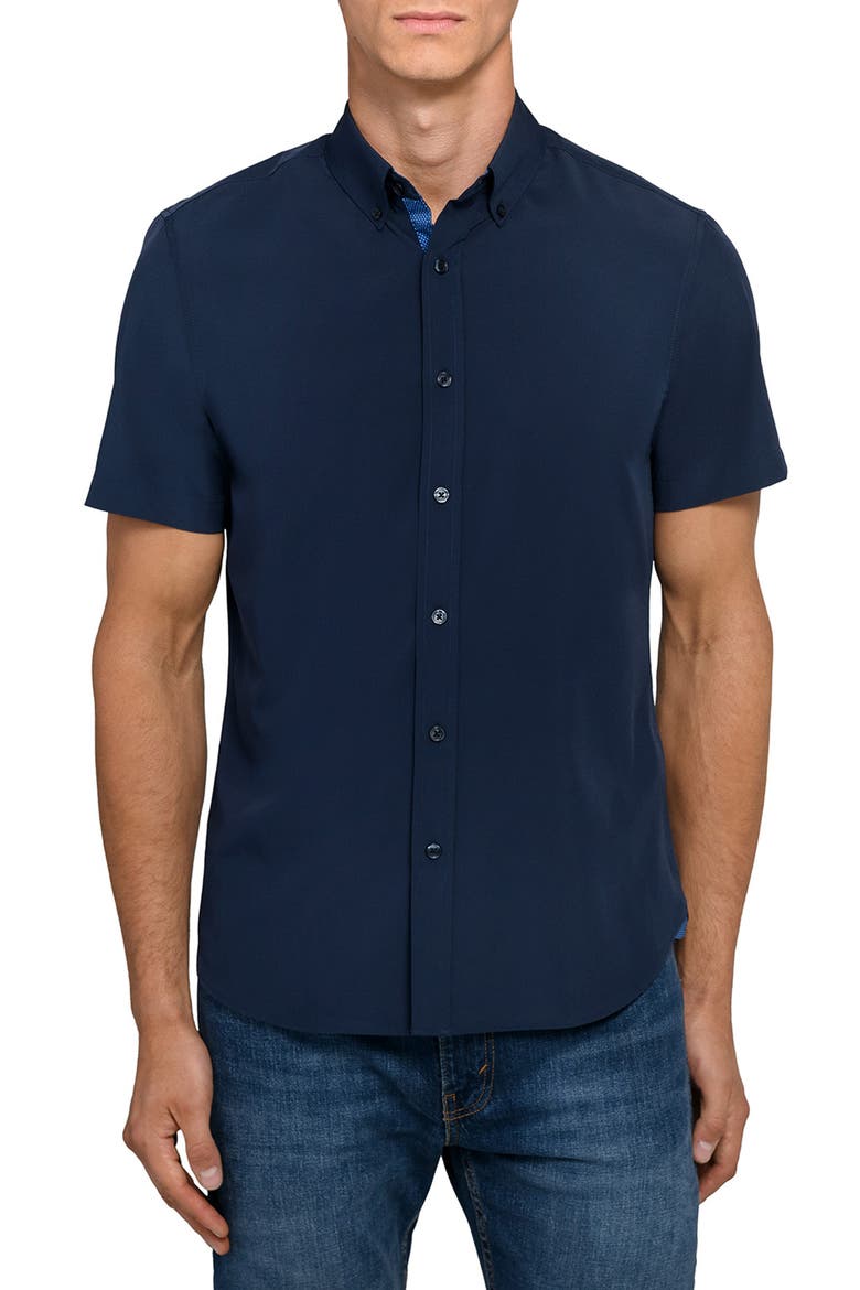 Solid Woven Short Sleeve Basic, Main, color, NAVY
