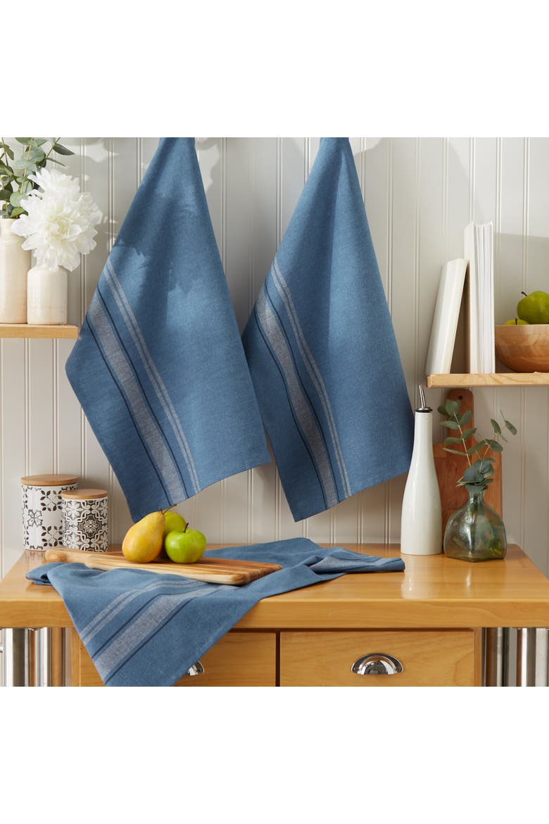 Blue Chambray French Stripe Woven Dishtowel Set/3, Alternate, color, Blue