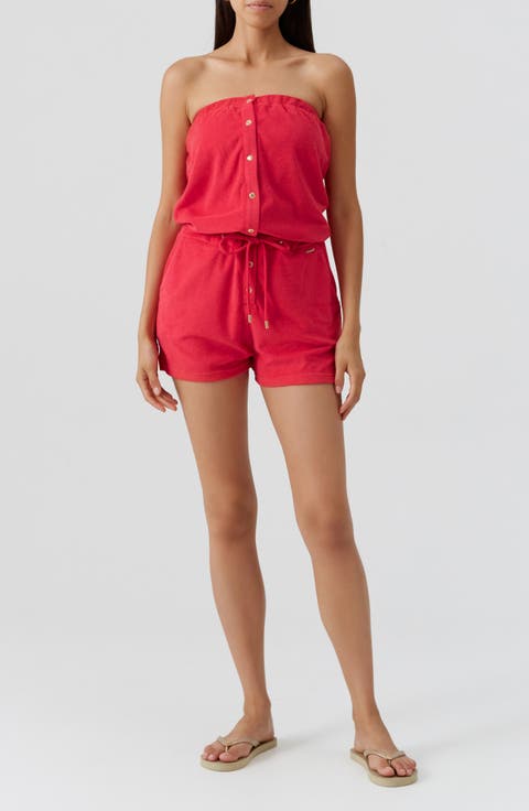 Lounge Strapless Cotton Blend Terry Cover-Up Romper