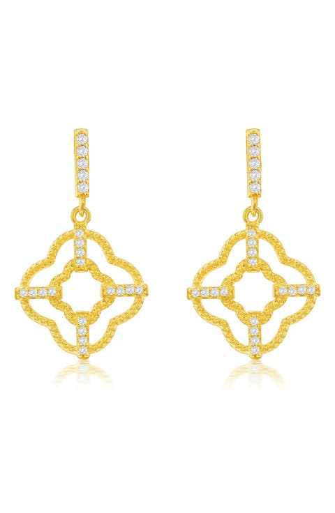 Cubic Zirconia Trellis Filigree Drop Earrings