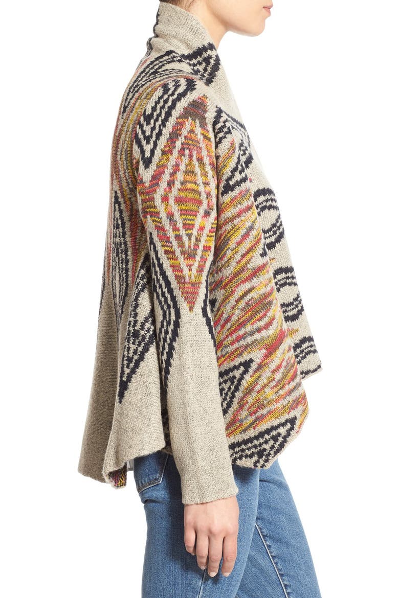 Woven Heart Diamond Pattern Shawl Cardigan, Alternate, color, TAN MULTI