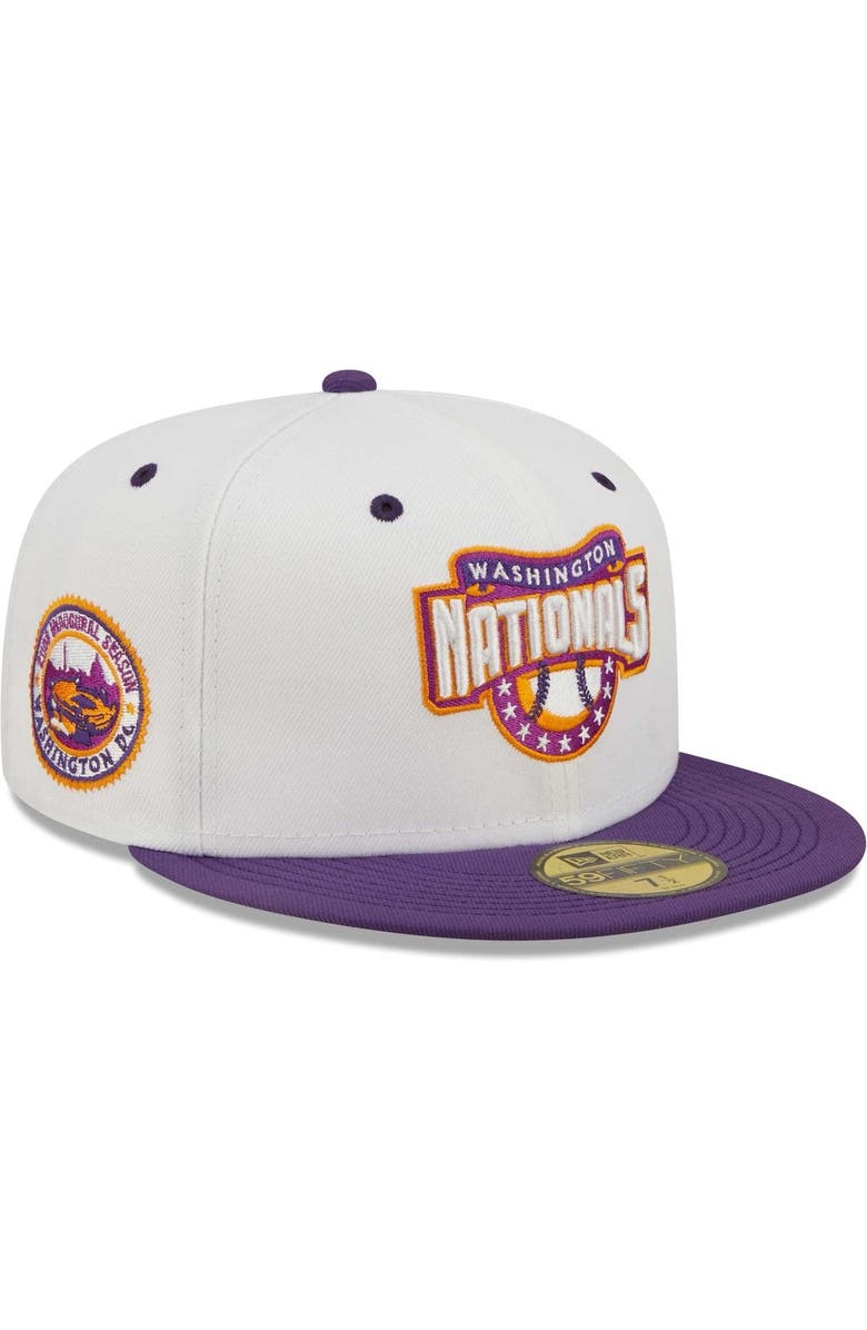 New Era Men's New Era White/Purple Washington Nationals 2008 Nationals Park Inaugural Season Grape Lolli 59FIFTY Fitted Hat, Main, color,