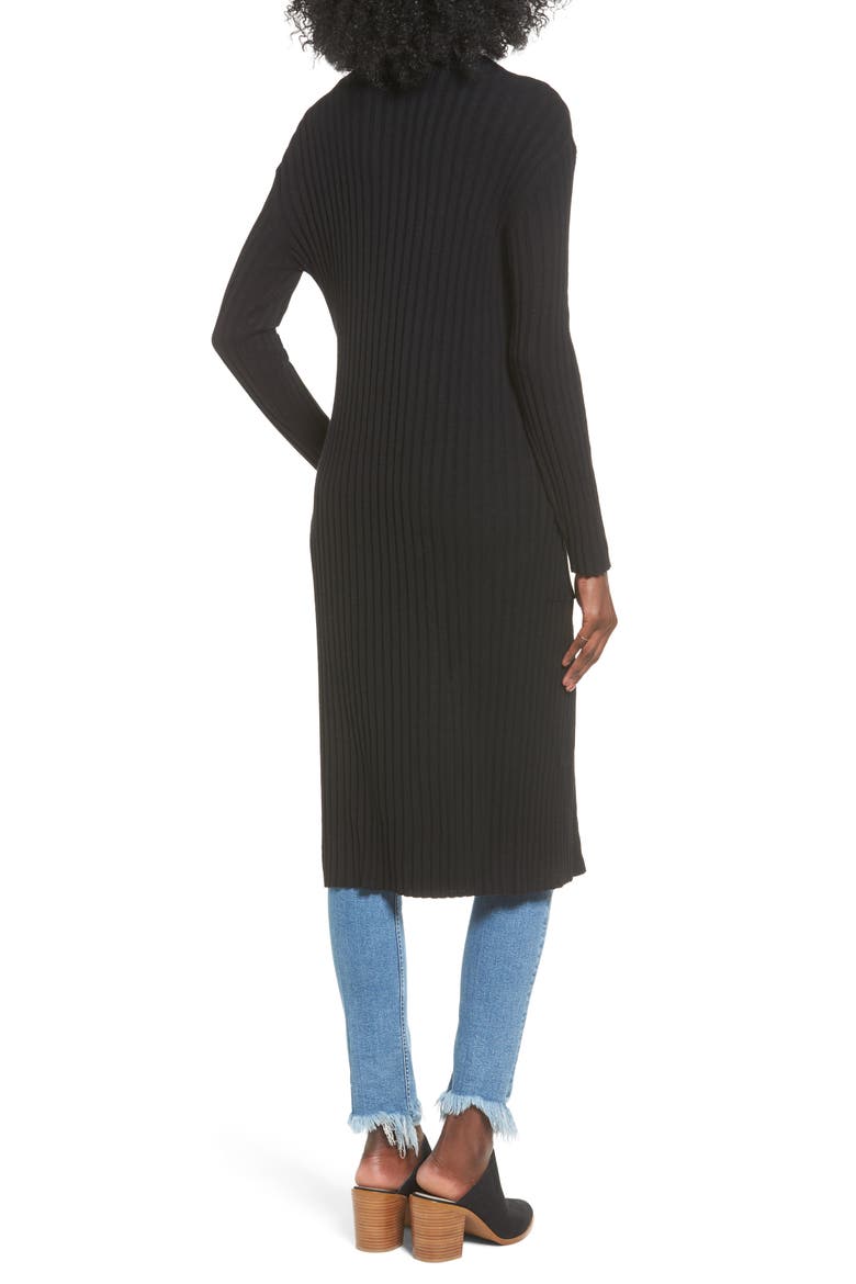 Rib Knit Midi Cardigan, Alternate, color, BLACK